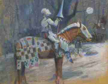 Knight in Snow, original oil painting by Frank G. Marcello (b. 1929, d. 2020)