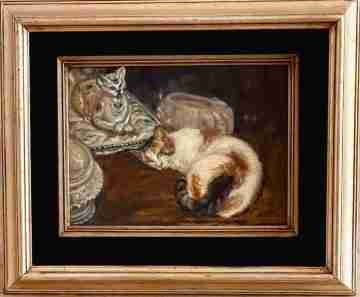 2 Content Cats by Irene Veronica Marcello (b. 1930, d. 2020)