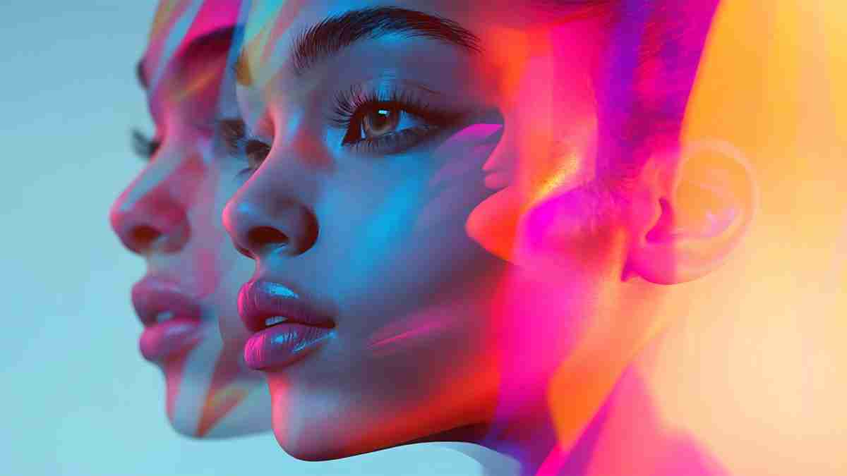 a woman's face with multiple colors